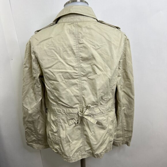 Ann Taylor Loft Jacket M Tan Khaki Button Pockets Beige Coat Lightweight Tie - Picture 9 of 14